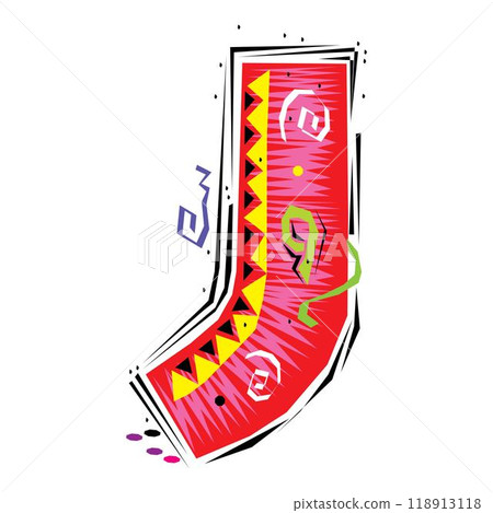 A decorative letter J in a Fiesta style with red, pink lines, and yellow accents 118913118