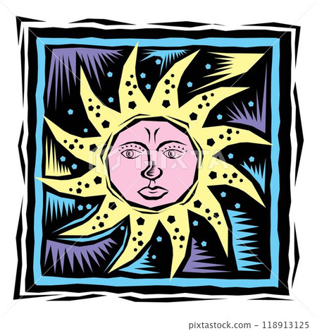 A sun with a blue and black background with the sun on it A sun with a blue and black background with the sun on it 118913125