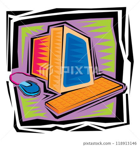 Retro vintage computer realistic composition with isolated front view of personal computer with display on mainframe vector 118913146