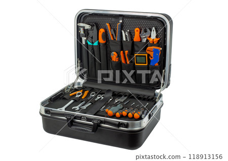 Professional tool kit in open carrying case 118913156
