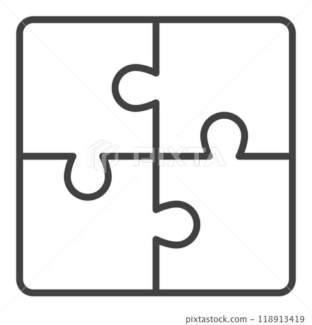 Four Connected Jigsaw Puzzle Pieces vector linear icon or symbol Four Connected Jigsaw Puzzle Pieces vector linear icon or symbol 118913419