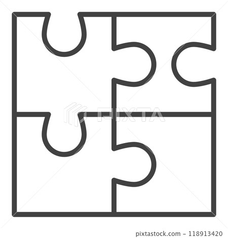 Four connected Jigsaw Puzzle Pieces vector outline icon or symbol Four connected Jigsaw Puzzle Pieces vector outline icon or symbol 118913420