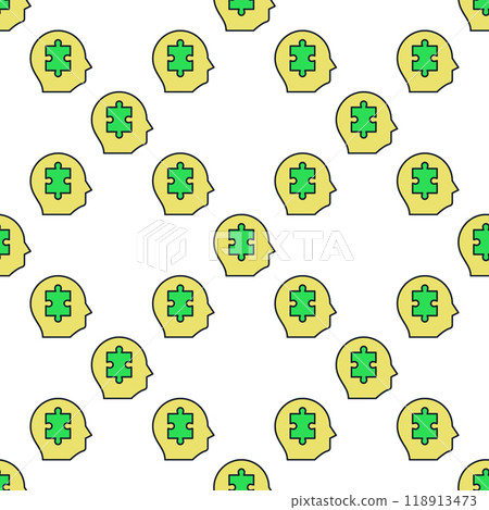 Green Puzzle inside Human Head vector Jigsaw Puzzles colored seamless pattern 118913473
