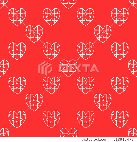 Heart of Jigsaw Puzzle Pieces vector linear seamless pattern 118913475
