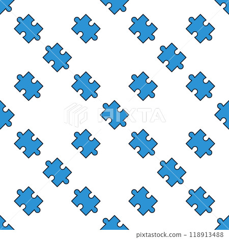 One Blue Jigsaw Puzzle Piece vector colored seamless pattern 118913488