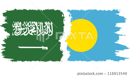 Palau and Saudi Arabia grunge flags connection vector Palau and Saudi Arabia grunge flags connection vector 118913549