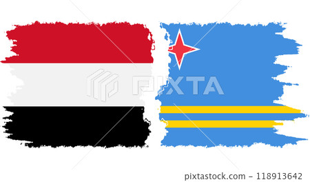 Aruba and Yemen grunge flags connection vector Aruba and Yemen grunge flags connection vector 118913642