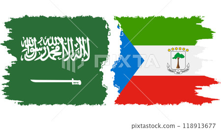 Equatorial Guinea and Saudi Arabia grunge flags connection vector 118913677