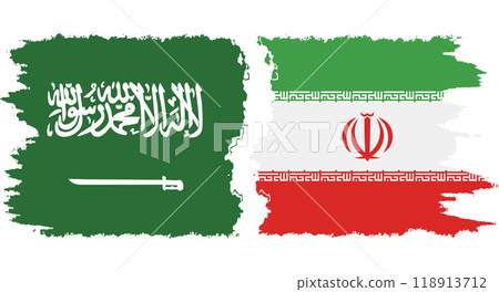 Iran and Saudi Arabia grunge flags connection vector Iran and Saudi Arabia grunge flags connection vector 118913712