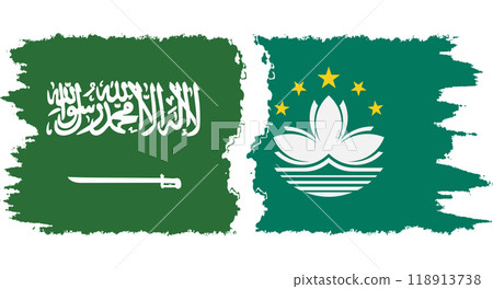 Macau and Saudi Arabia grunge flags connection vector 118913738