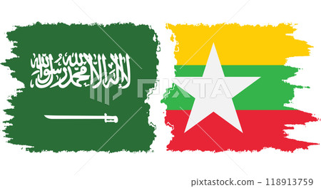 Myanmar and Saudi Arabia grunge flags connection vector Myanmar and Saudi Arabia grunge flags connection vector 118913759