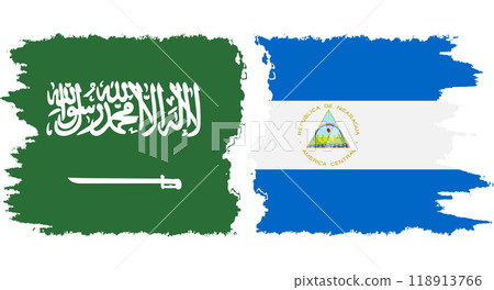 Nicaragua and Saudi Arabia grunge flags connection vector Nicaragua and Saudi Arabia grunge flags connection vector 118913766