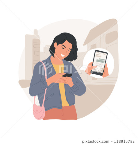Texting on the way isolated cartoon vector illustration. Texting on the way isolated cartoon vector illustration. 118913782