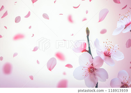 Pink flowers and petals fluttering background 118913939