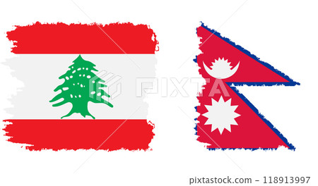 Nepal and Lebanon grunge flags connection vector 118913997