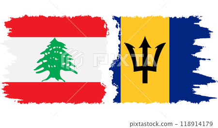 Barbados and Lebanon grunge flags connection vector 118914179