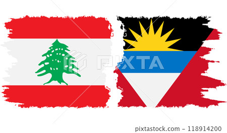 Antigua and Barbuda and Lebanon grunge flags connection vector Antigua and Barbuda and Lebanon grunge flags connection vector 118914200