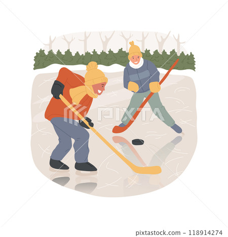 Pond hockey isolated cartoon vector illustration. Pond hockey isolated cartoon vector illustration. 118914274