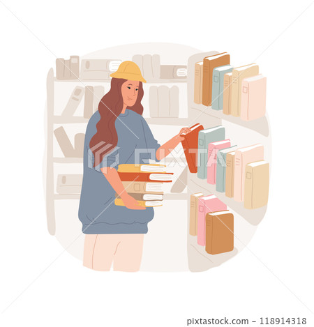 Working in a library isolated cartoon vector illustration. 118914318