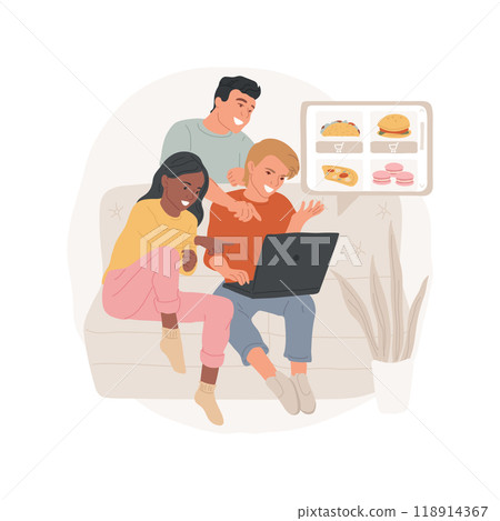 Ordering food online isolated cartoon vector illustration. Ordering food online isolated cartoon vector illustration. 118914367