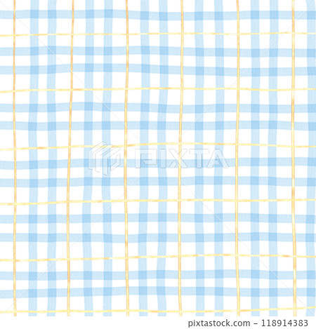 Gold Blue Plaid Gingham Check Hand Drawn Background Overlay 118914383