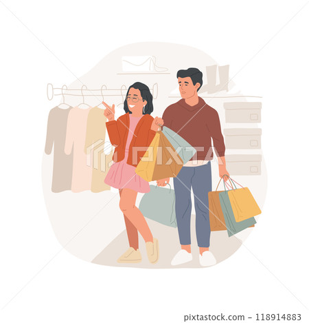 Shopping with a boyfriend isolated cartoon vector illustration. Shopping with a boyfriend isolated cartoon vector illustration. 118914883
