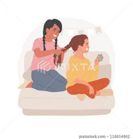 Girls braiding isolated cartoon vector illustration. Girls braiding isolated cartoon vector illustration. 118914902