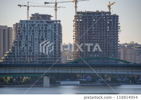 Construction of Belgrade Waterfront (Beograd na vodi) modern residential and commercial complex on Sava river in Belgrade, Serbia 118914954