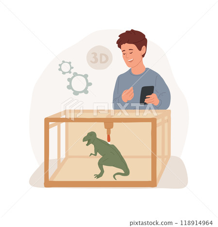 3D printed dino model isolated cartoon vector illustration. 3D printed dino model isolated cartoon vector illustration. 118914964