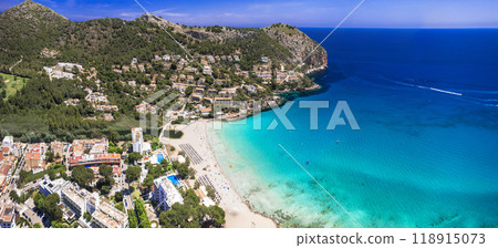 Mallorca (Majorca) island best beach destinations - scenic beautiful Canyamel beach with turquoise sea.  118915073