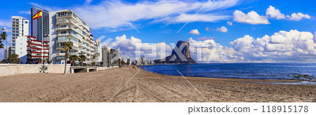 Benidorm - beautiful modern city of Costa Blanca, Spain. panoramic view, coastal cityscape panorama Benidorm - beautiful modern city of Costa Blanca, Spain. panoramic view, coastal cityscape panorama 118915178