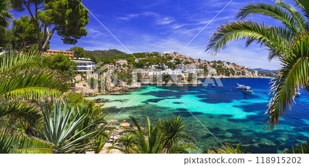 Best scenic beaches of Mallorca Balearic island - beautiful Cala Fornells near Peguera 118915202