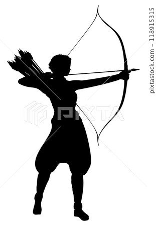 Female archer huntress silhouette Female archer huntress silhouette 118915315