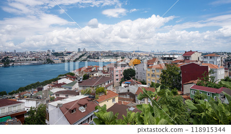 View from the roof of the Bosphorus Strait. Summer panoramic landscape in  Istanbul View from the roof of the Bosphorus Strait. Summer panoramic landscape in  Istanbul 118915344