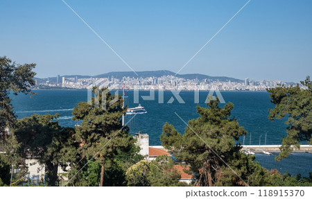 Panoramic view of the Marmara Sea from the motor ship and Istanbul from the Adalar Islands Panoramic view of the Marmara Sea from the motor ship and Istanbul from the Adalar Islands 118915370