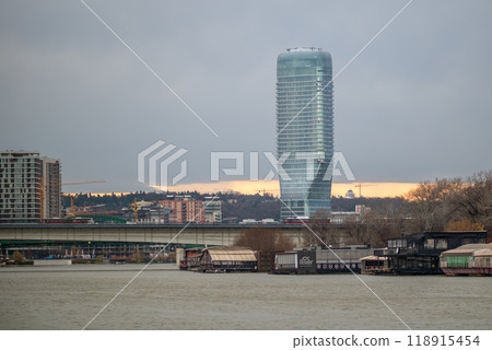 Belgrade tower (Kula Beograd) skyscraper in Belgrade Waterfront on Sava river in Belgrade, capital of Serbia 118915454