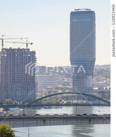 Belgrade tower (Kula Beograd) skyscraper in Belgrade Waterfront on Sava river in Belgrade, capital of Serbia 118915460