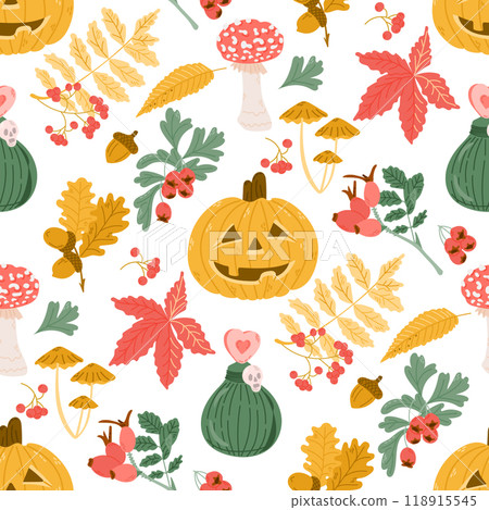 Warm and cozy Halloween seamless pattern Warm and cozy Halloween seamless pattern 118915545