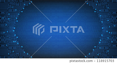 Electronic circuit on binary code background. High tech concept. Digital banner. Electronic circuit on binary code background. High tech concept. Digital banner. 118915703
