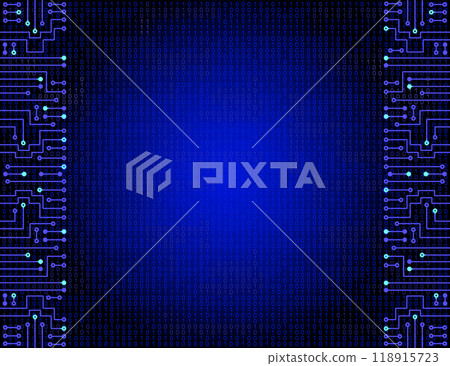Electronic circuit frame on binary code background. High tech concept. Digital banner. 118915723