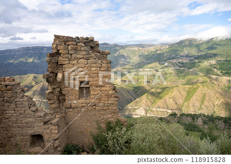 Landscape of the old ruins of an ancient city in an abandoned mountain village 118915828