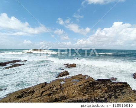 Verdicio beach view. Asturias coastline panorama, Spain Verdicio beach view. Asturias coastline panorama, Spain 118916010