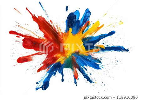Bright paint explosion burst isolated white background. Generative AI. 118916080