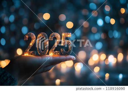 On hand number 2025 new year background. 118916090