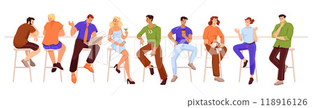 People Character Sitting on Bar Stool Vector Set 118916126