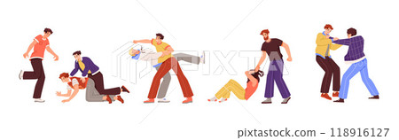 People Fighting Have Aggressive and Violent Behavior Vector Set 118916127