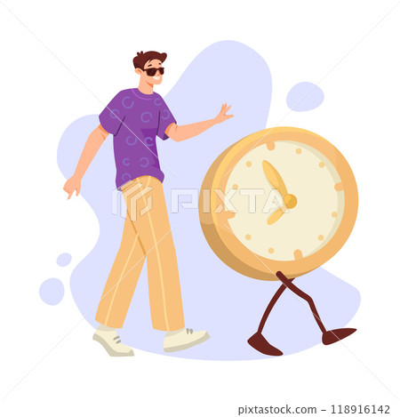 Man Character Walking with Clock Dial Vector Illustration Man Character Walking with Clock Dial Vector Illustration 118916142