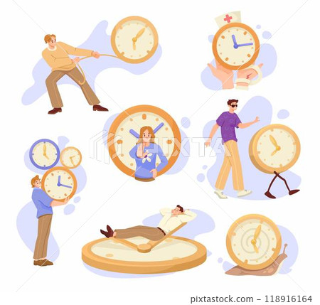 People and Time Management with Clock Dial Vector Set 118916164