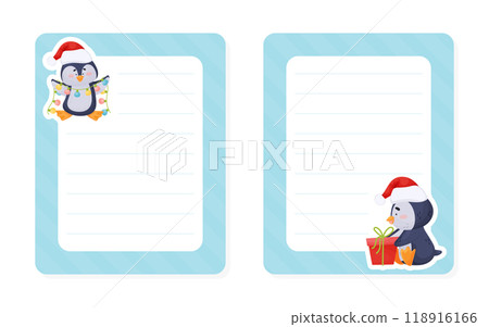 Note Card with Cute Penguin Character Vector Template 118916166