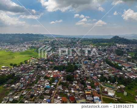 Drone shot over the city in Marawi. Lanao del Sur. Mindanao, Philippines. Cityscape. 118916273